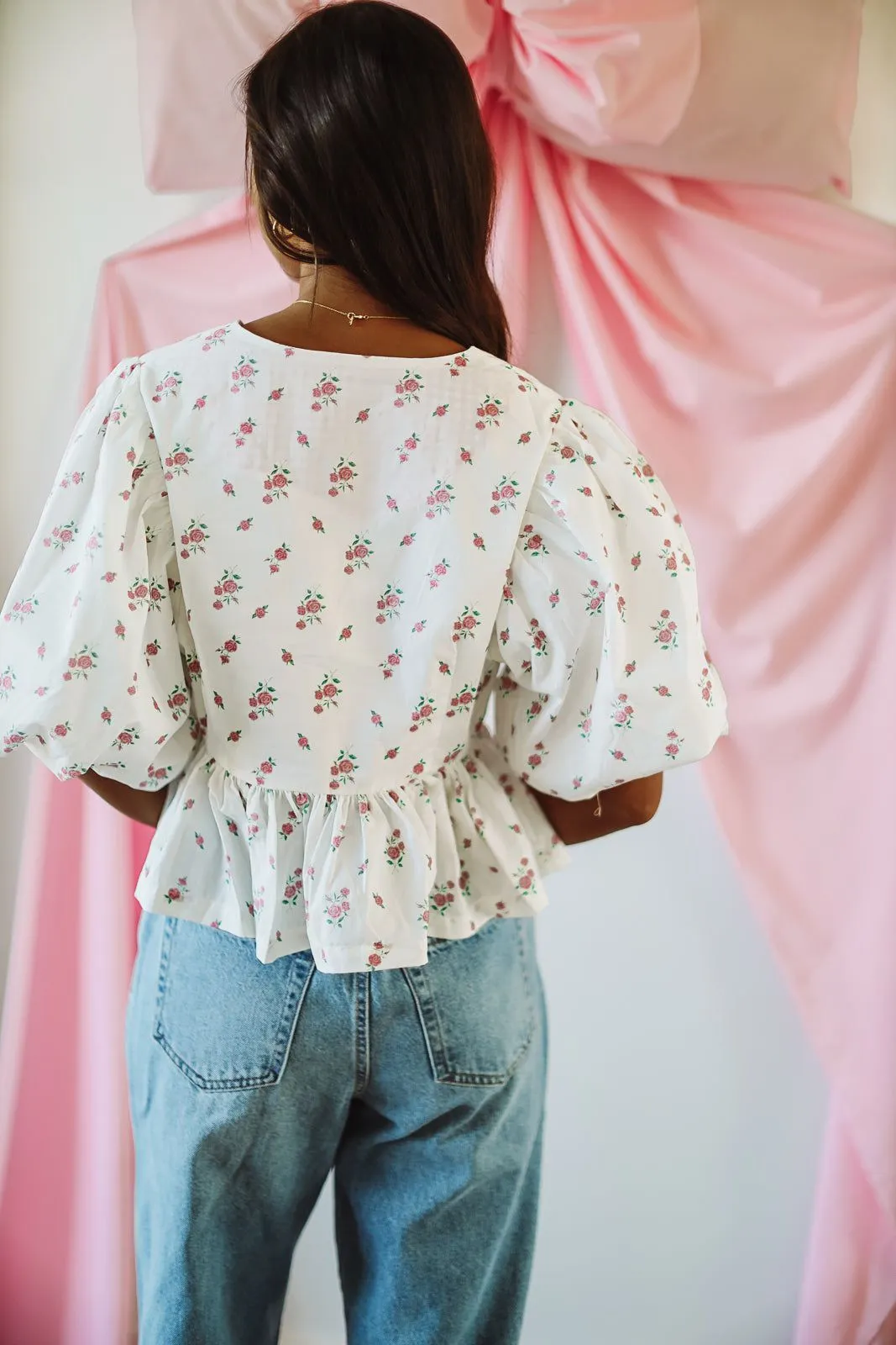 Roses in Bloom Crop Top - Pink and White sold by Hazel & Olive product image thumbnail 3