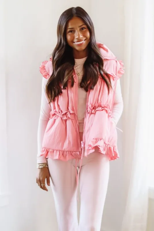 Watch Me Walk Away Bow Puff Vest - Pink sold by Hazel & Olive