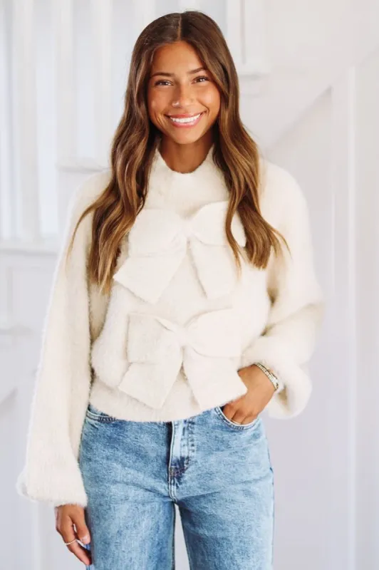 Not So Simple Knit Bow Top - Taupe sold by Hazel & Olive