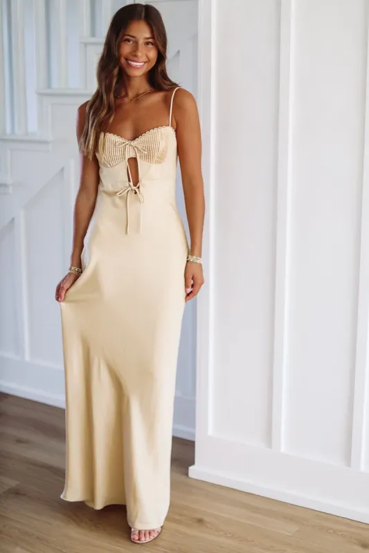 You're Already Falling in Love Satin Maxi Dress - Yellow sold by Hazel & Olive