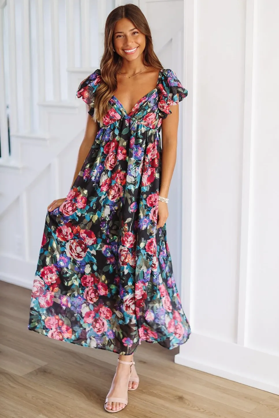 Major Moments Midi Dress - Purple, Green and Blue sold by Hazel & Olive