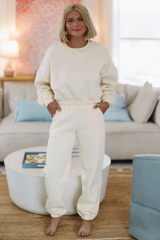 Jogger Stay Cozy and Cuddle Sweat Pants  - Cream sold by Hazel & Olive