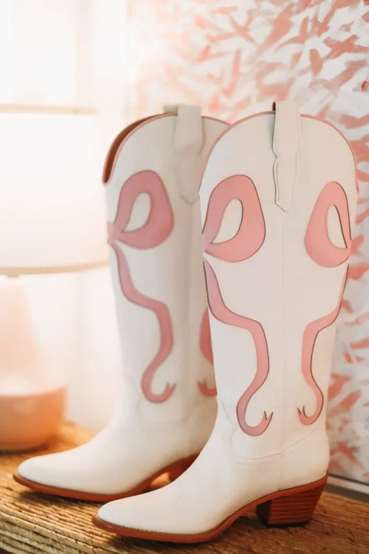 Just a City Girl Cowboy Boots - White and Pink sold by Hazel & Olive
