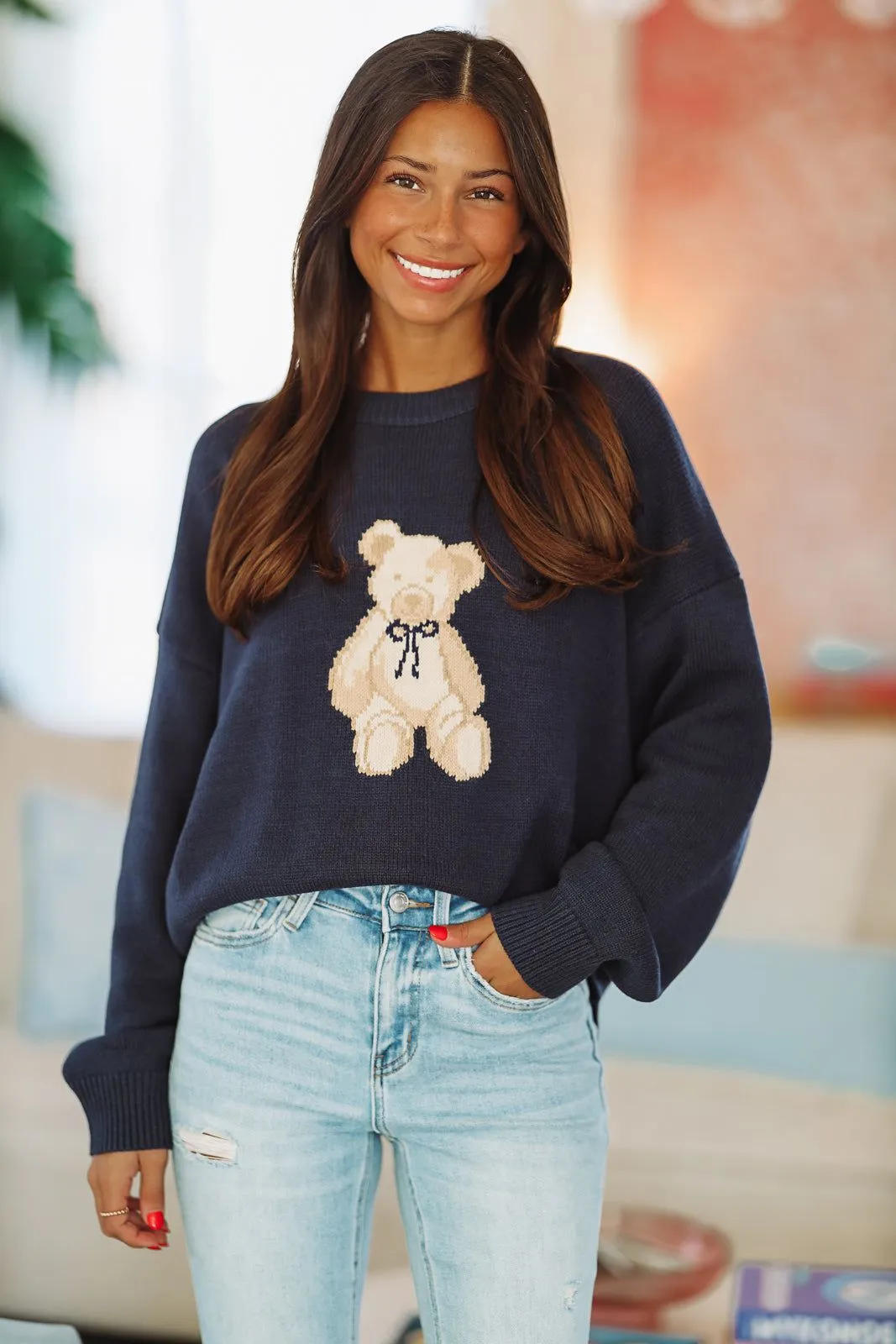Bear That Cares Sweater - Navy sold by Hazel & Olive
