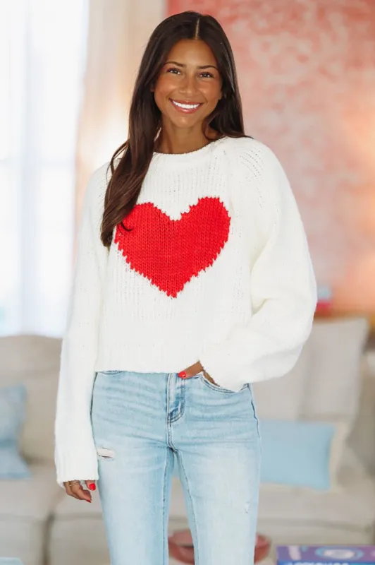 My Heart Crop Sweater - White sold by Hazel & Olive