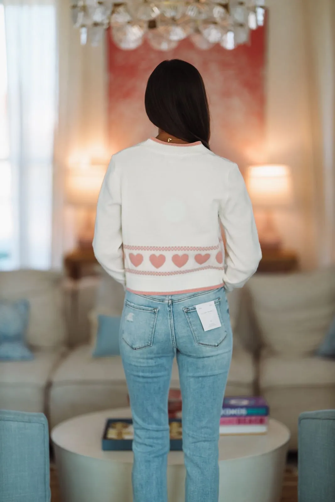 Heart to Heart Cropped Cardigan - White and Pink sold by Hazel & Olive product image thumbnail 3