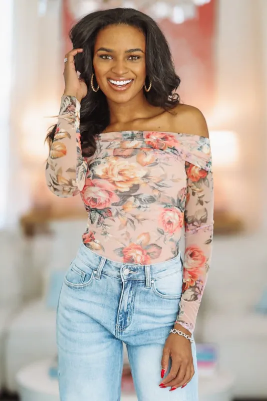 Sheer Bliss Bodysuit - Blush Floral sold by Hazel & Olive