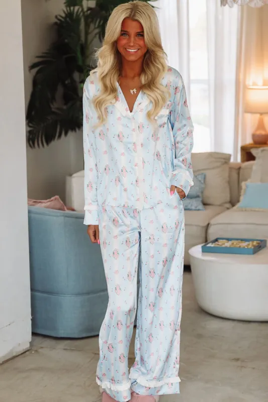 Dreaming of Bouquets Pajama Pant and Top Set - Blue sold by Hazel & Olive