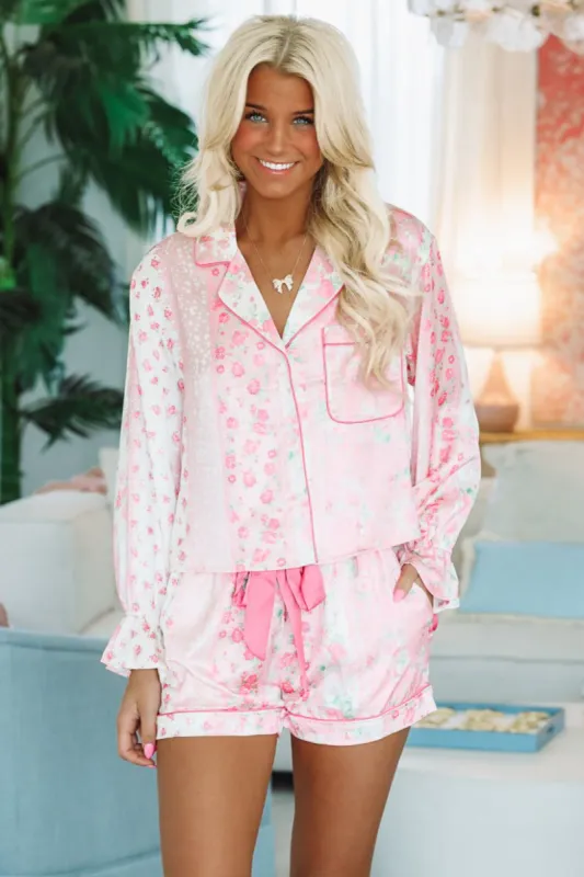 French Roses Short and Top Pajama Set - Pink sold by Hazel & Olive