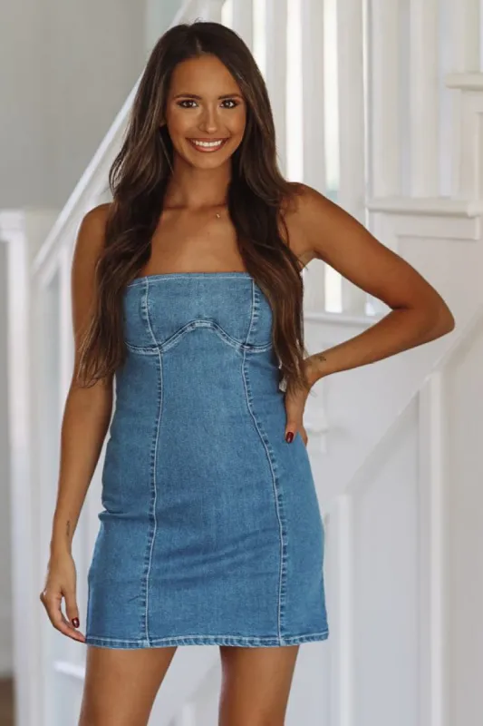 Talk About it Mini Dress - Denim sold by Hazel & Olive