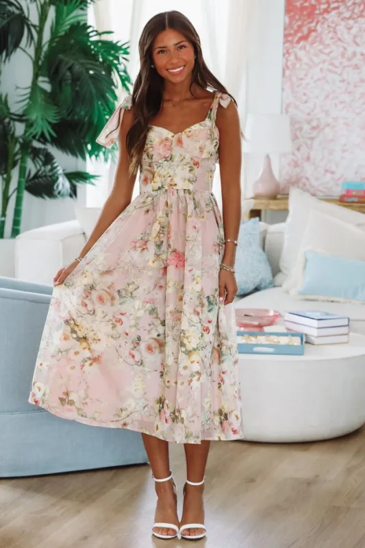 Keep the Flowers Midi Dress - Blush, Cream and Green sold by Hazel & Olive