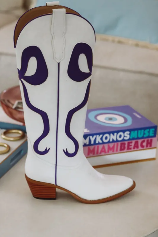 Just a City Girl Cowboy Boots - White and Purple sold by Hazel & Olive