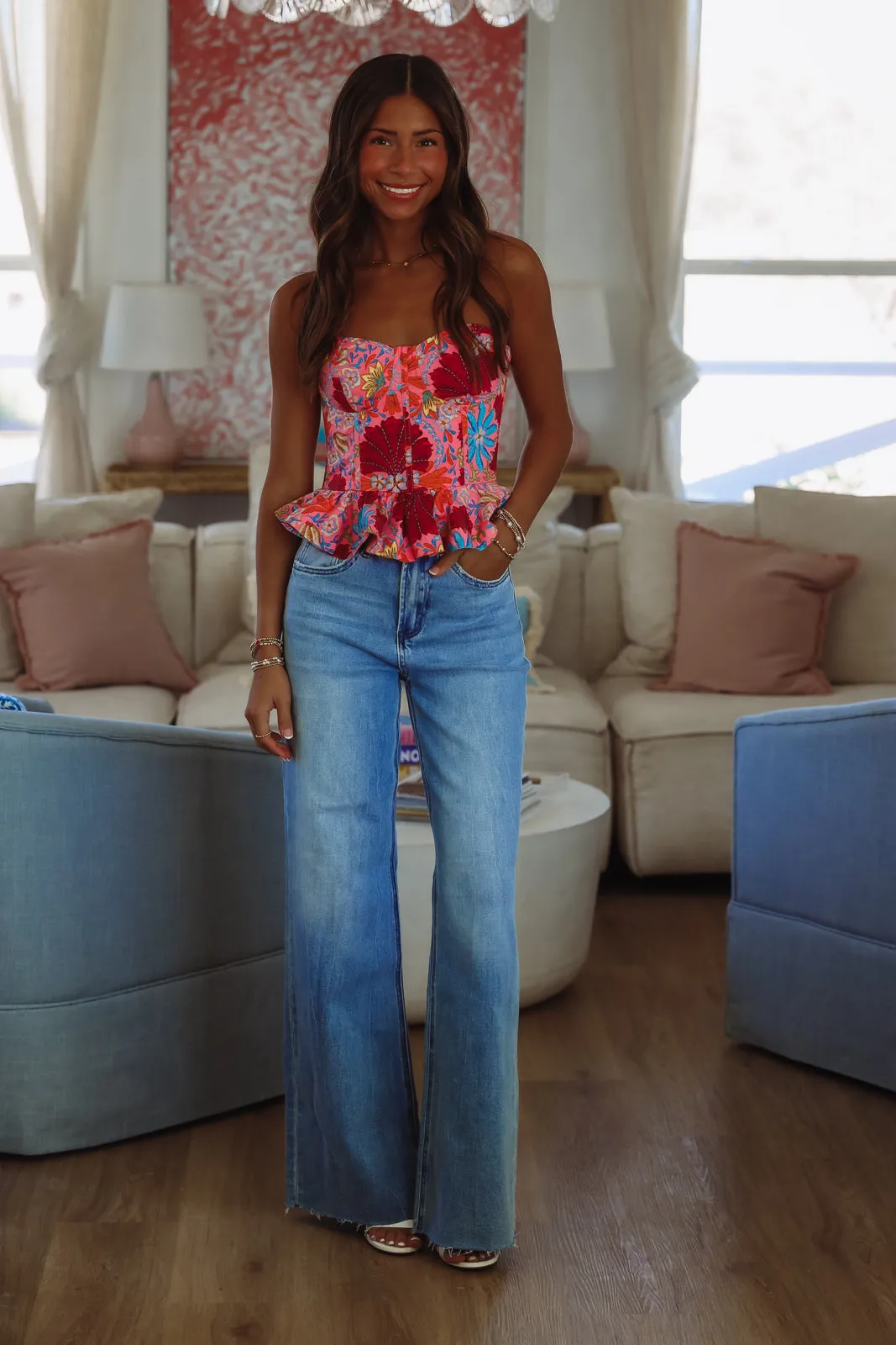 Floral Ideas Corset Top - Pink, Red and Blue sold by Hazel & Olive product image thumbnail 4