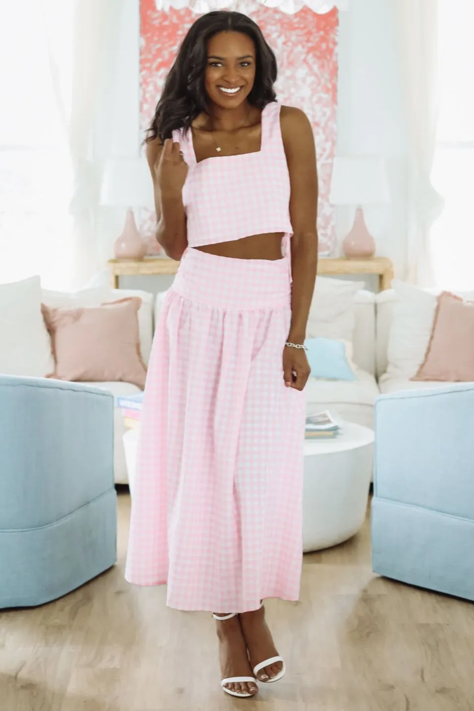 Summer Solstice Tank and Midi Skirt Set - Pink sold by Hazel & Olive