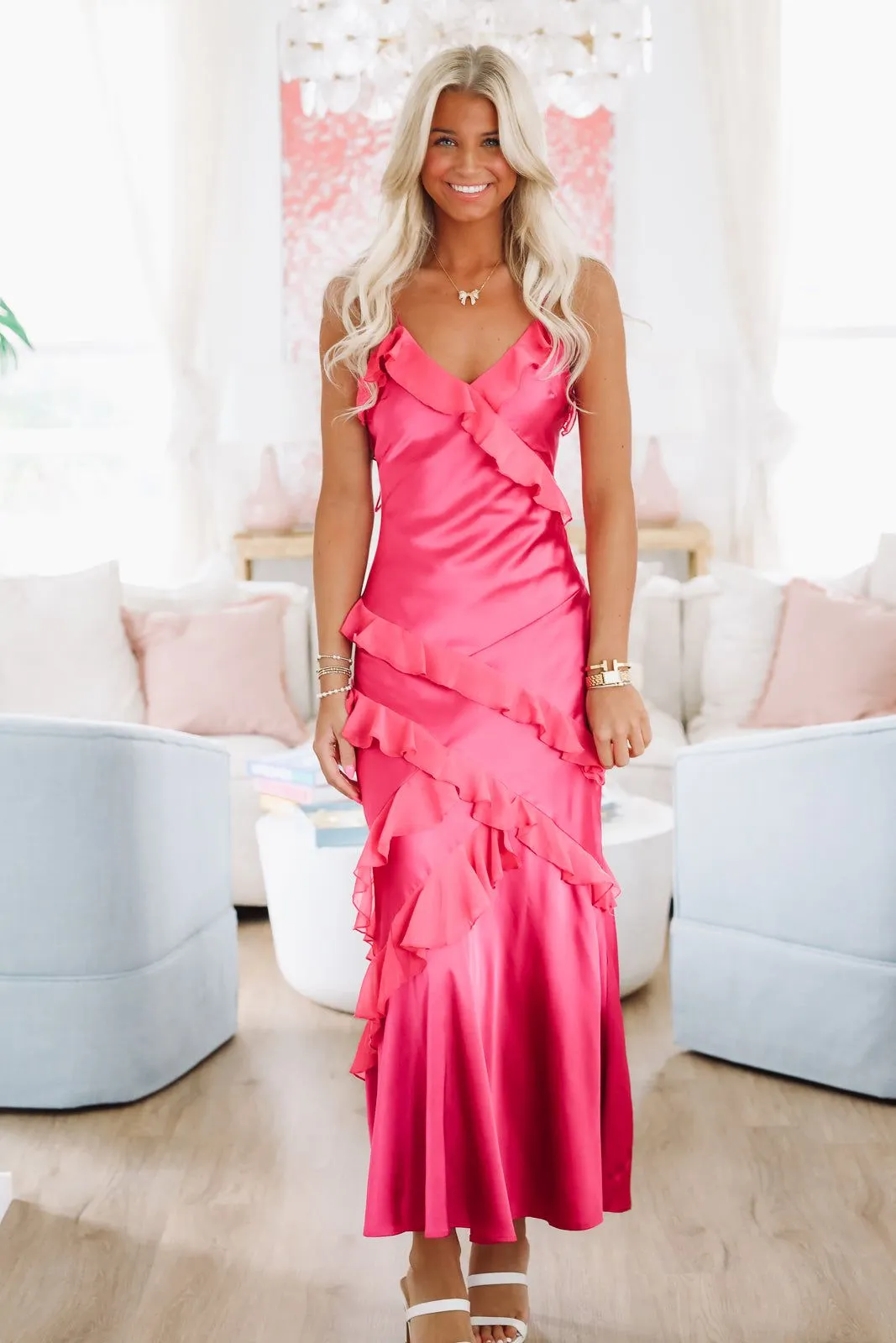 Ruffled Bliss Maxi Dress - Pink sold by Hazel & Olive