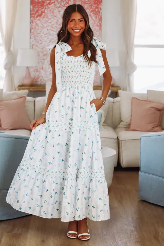Popularity Piece Floral Maxi Dress - Blue and Ivory sold by Hazel & Olive
