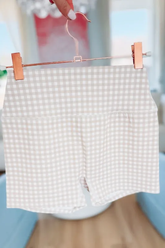 Check Me Out Shorts - Taupe and White sold by Hazel & Olive