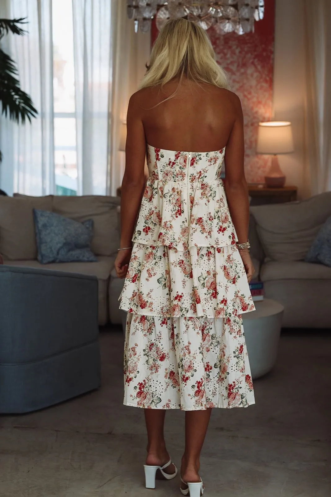 Willow Grace Midi Dress - Cream, Red and Pink (FINAL SALE) sold by Hazel & Olive product image thumbnail 4