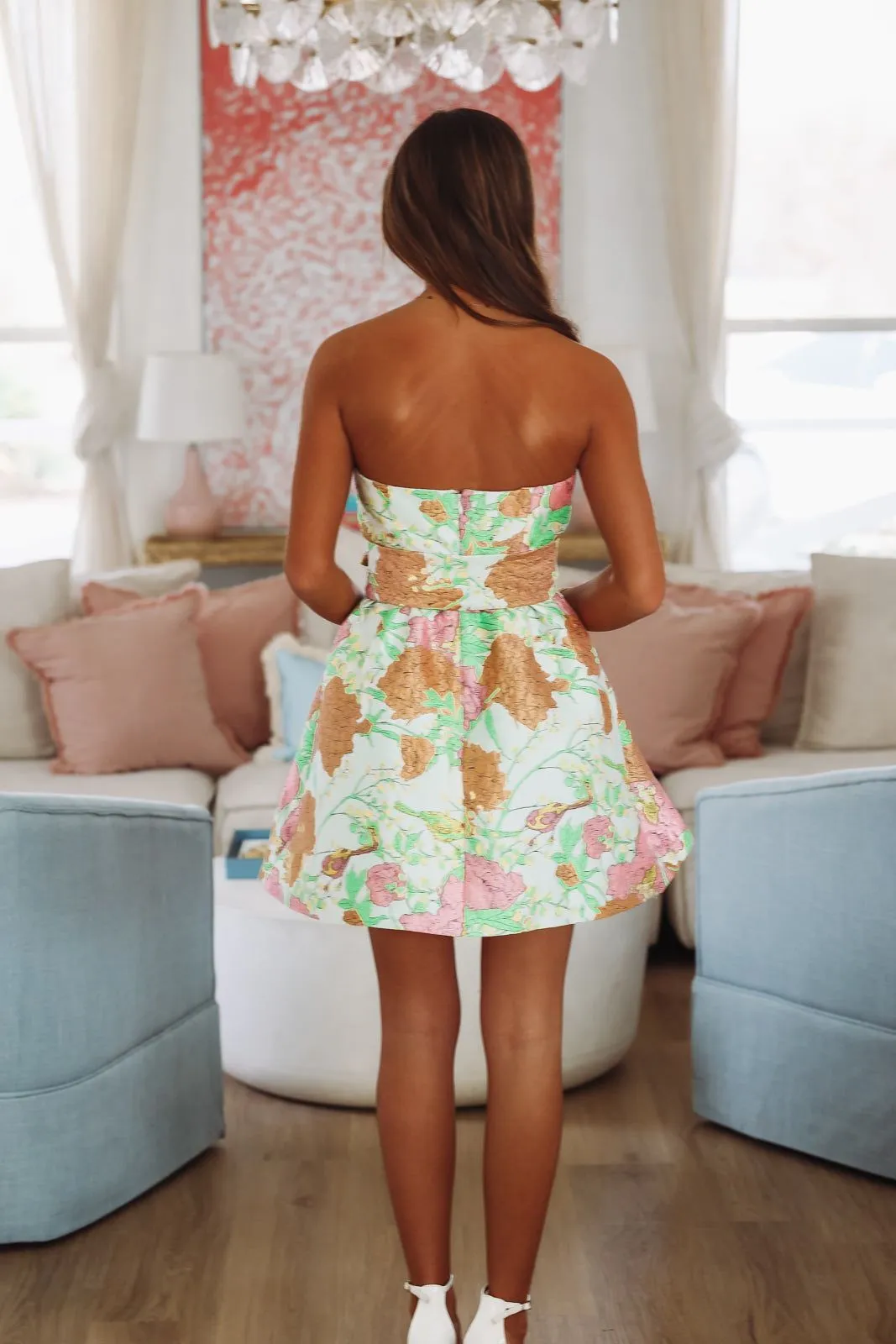 Victorian Garden Mini Dress - Light Sage, Pink and Orange sold by Hazel & Olive product image thumbnail 3