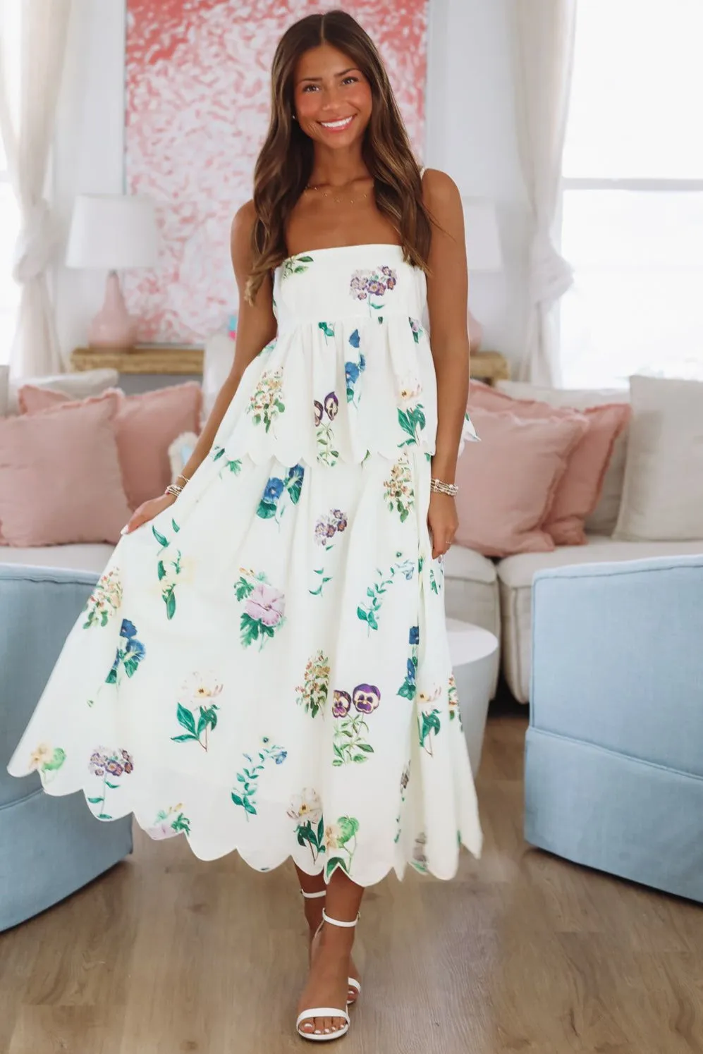 Palm Paradise Midi Skirt - Ivory, Green and Purple sold by Hazel & Olive