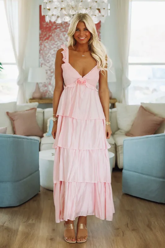 Rosette Maxi Dress - Pink sold by Hazel & Olive