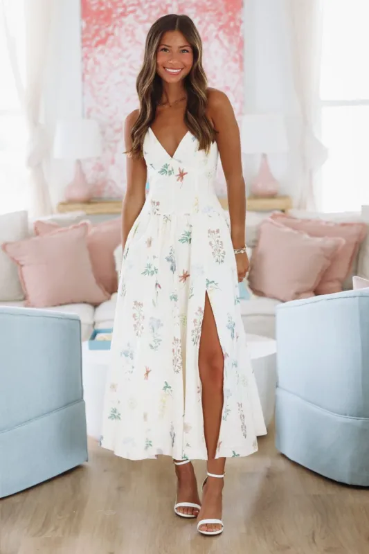 Lush Bouquets Midi Dress - Cream sold by Hazel & Olive