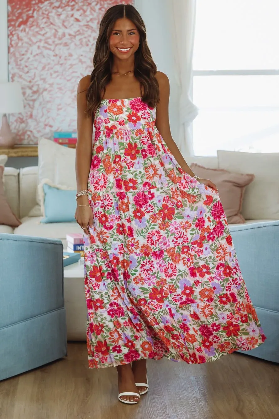 Bloom and Bliss Maxi Dress - Pink, Red and Purple sold by Hazel & Olive