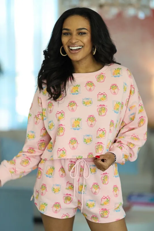 Lemon Amalfi Coast Cropped Pullover - Pink (FINAL SALE) sold by Hazel & Olive