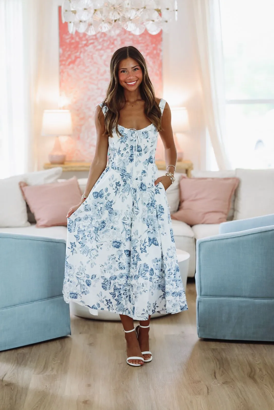 What It's Worth Midi Dress - Blue and White sold by Hazel & Olive product image thumbnail 2