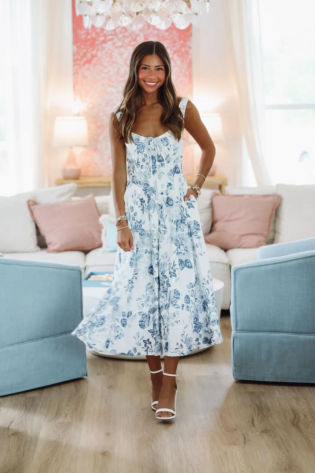 What It's Worth Midi Dress - Blue and White sold by Hazel & Olive product image thumbnail 3