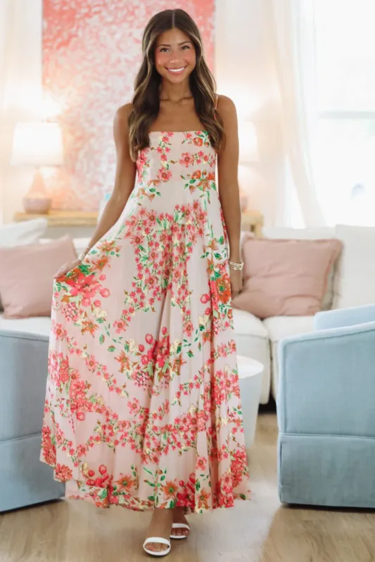 Peach Perfection Maxi Dress - Peach, Pink and Orange sold by Hazel & Olive