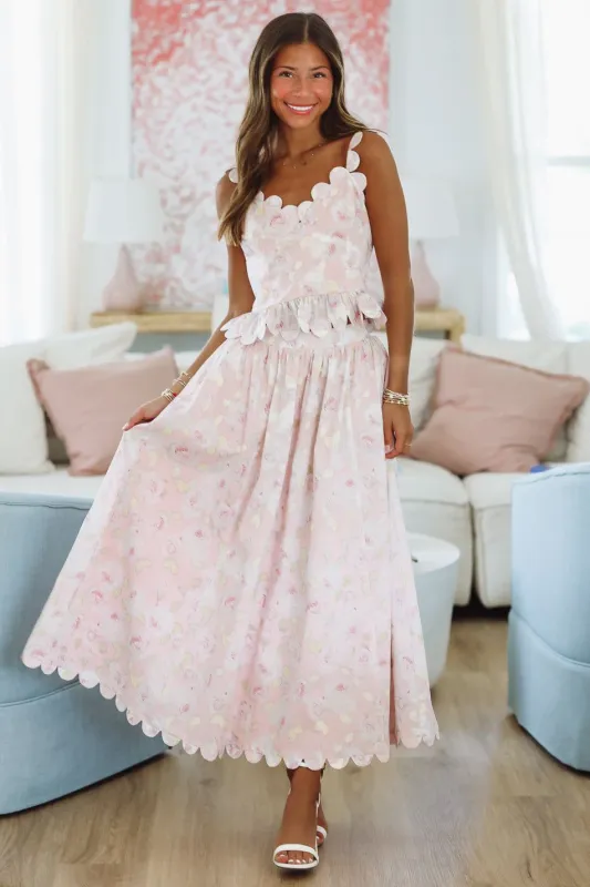 Harbor Breeze Top and Midi Skirt Set - Pink sold by Hazel & Olive