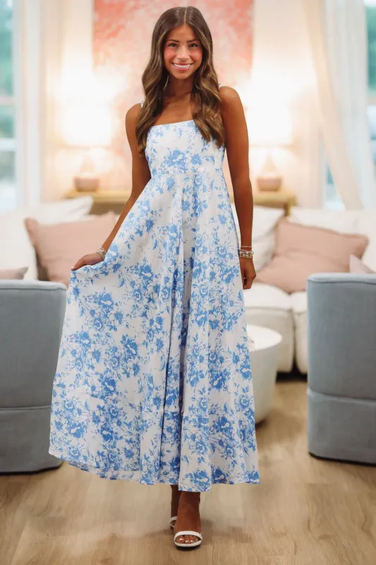 Joyful Journey Maxi Dress - White and Blue sold by Hazel & Olive