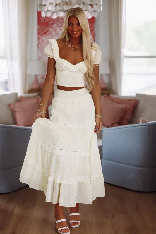Adeline Crop Top and Maxi Skirt Set by Amy Jane London - Yellow sold by Hazel & Olive
