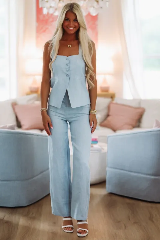 Kolibri Linen Pants - Blue sold by Hazel & Olive