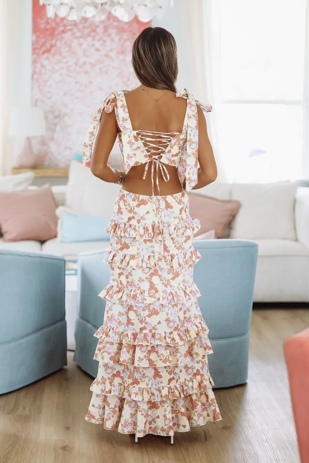 Spring Muse Print Crop Top - Coral sold by Hazel & Olive product image thumbnail 3