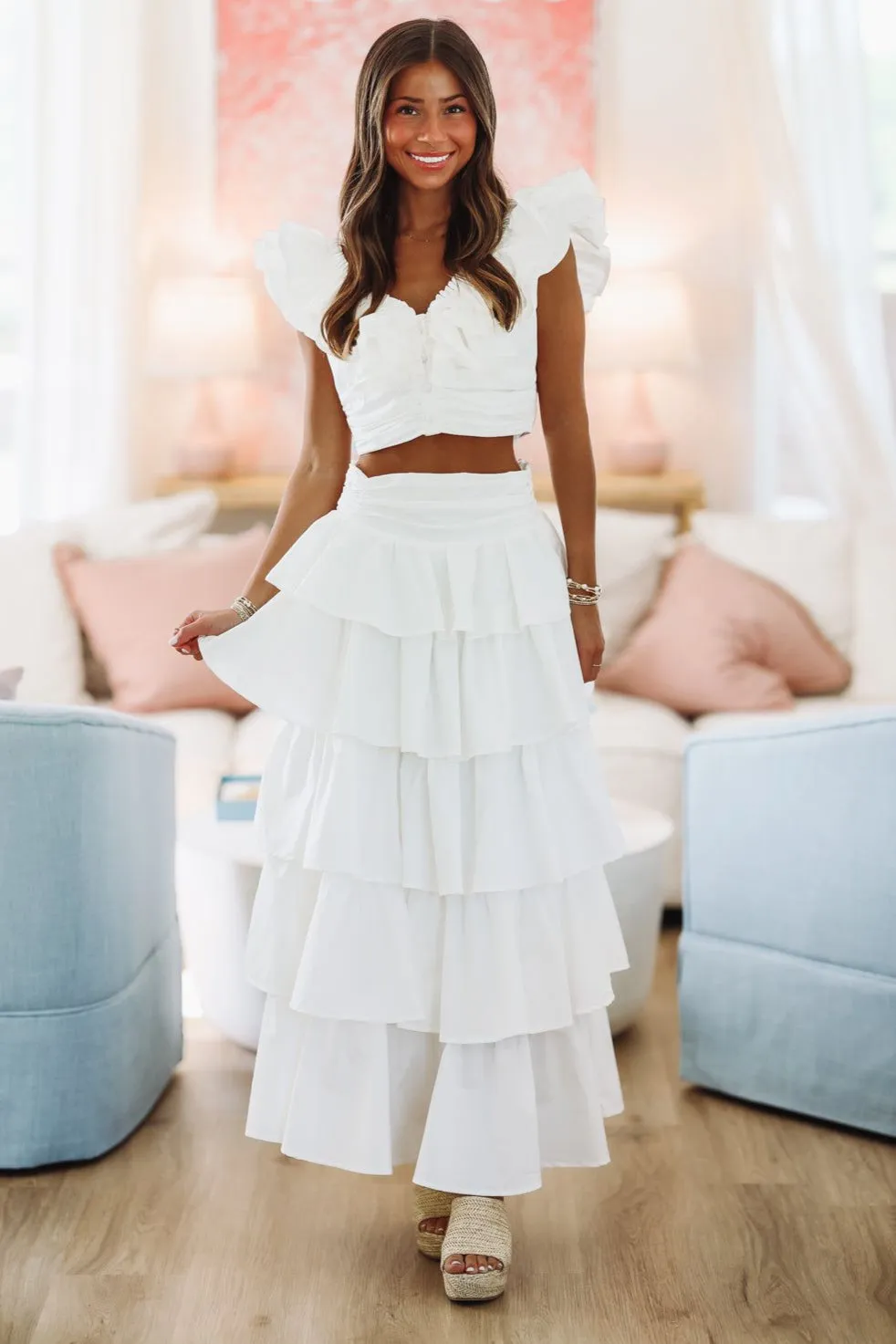 Lemon Zest Maxi Skirt - White sold by Hazel & Olive