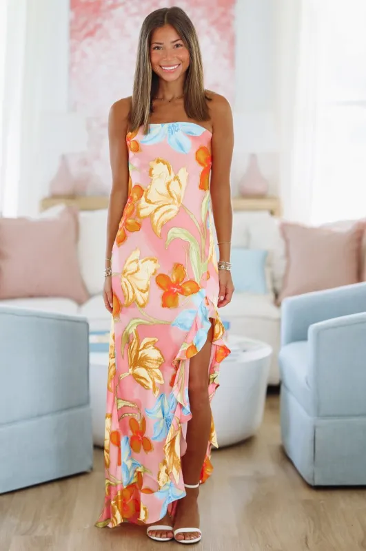 Summer on the Sound Maxi Dress - Pink and Yellow sold by Hazel & Olive