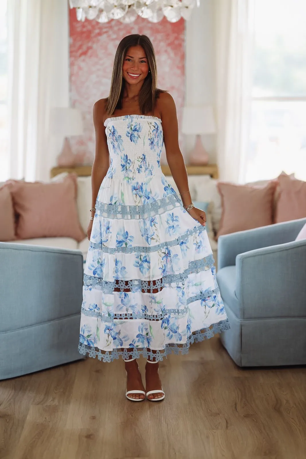Early Evening Floral Midi Dress - Blue sold by Hazel & Olive product image thumbnail 3