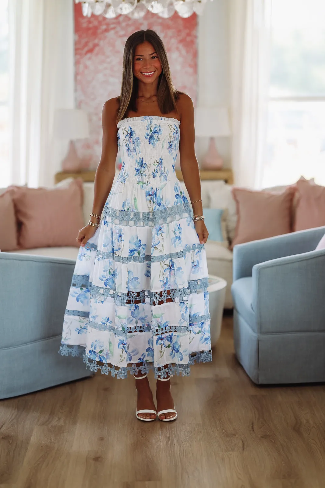 Early Evening Floral Midi Dress - Blue sold by Hazel & Olive product image thumbnail 2