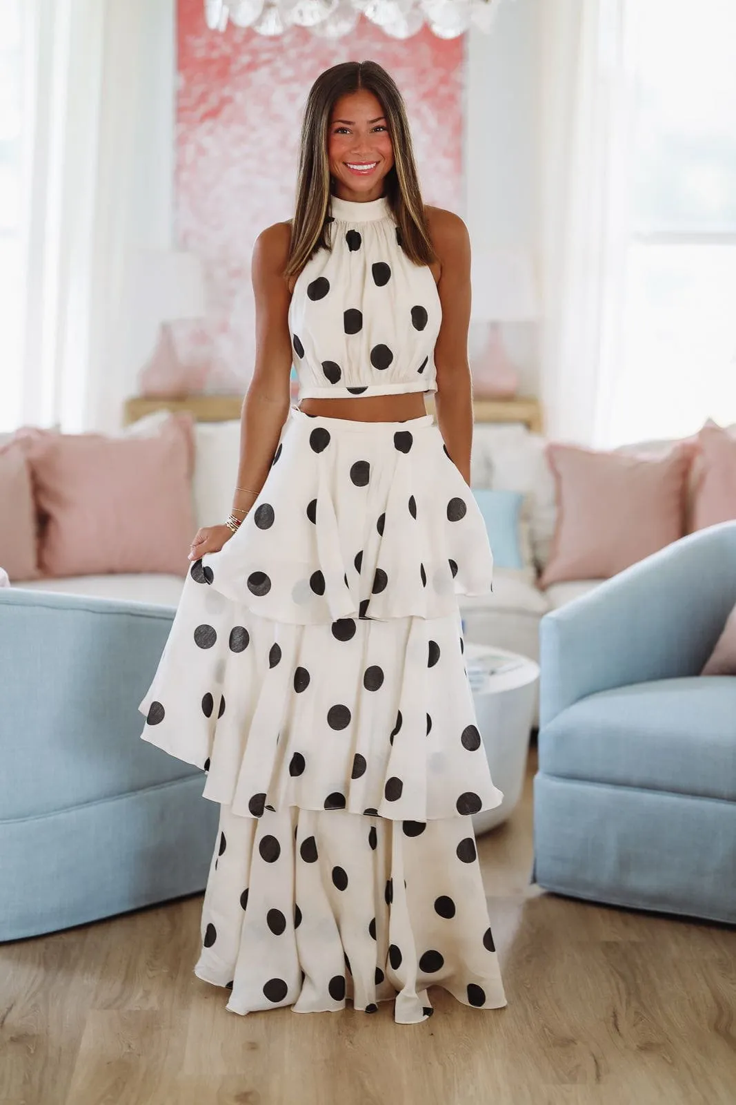 Dots For Days Top and Maxi Skirt Set - Beige and Black sold by Hazel & Olive product image thumbnail 2