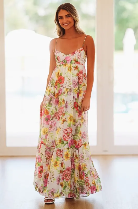 Caviar Dreams Print Maxi Dress - White, Purple, Yellow, Pink, Green sold by Hazel & Olive