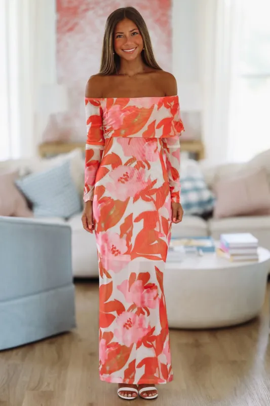 Crown Imperial Maxi Dress - Pink and Orange sold by Hazel & Olive