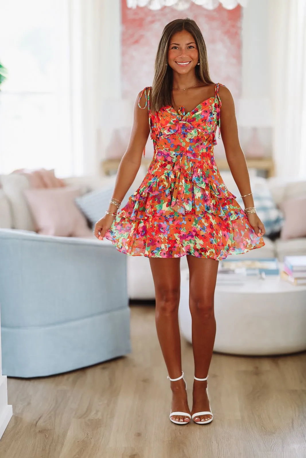 Let's Celebrate Mini Dress - Orange and Pink sold by Hazel & Olive product image thumbnail 2