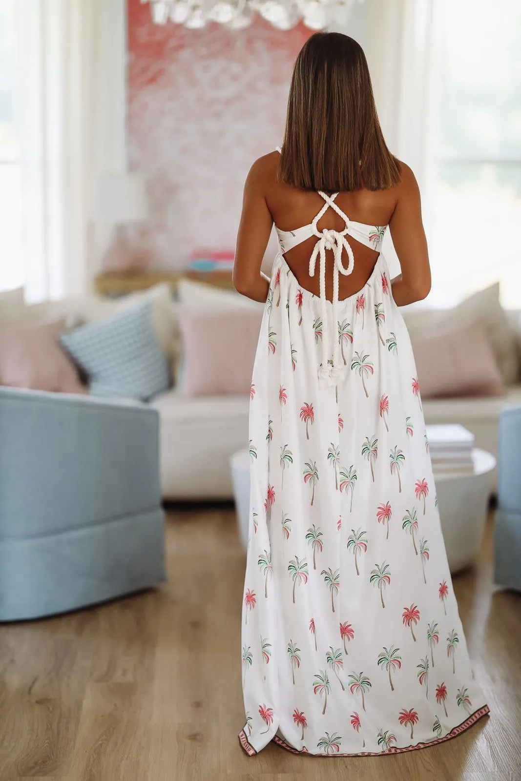 Hawaiian Luau Maxi Dress - White, Pink and Green sold by Hazel & Olive product image thumbnail 3