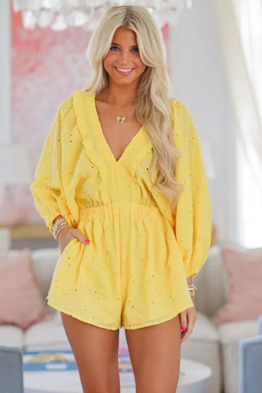 Hand in Hand Eyelet Romper - Yellow sold by Hazel & Olive