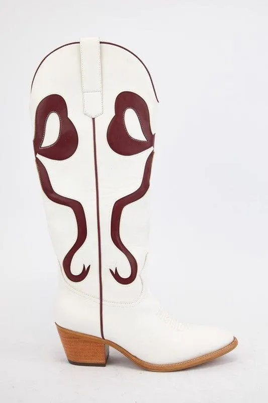 Just a City Girl Cowboy Boots - White and Maroon sold by Hazel & Olive