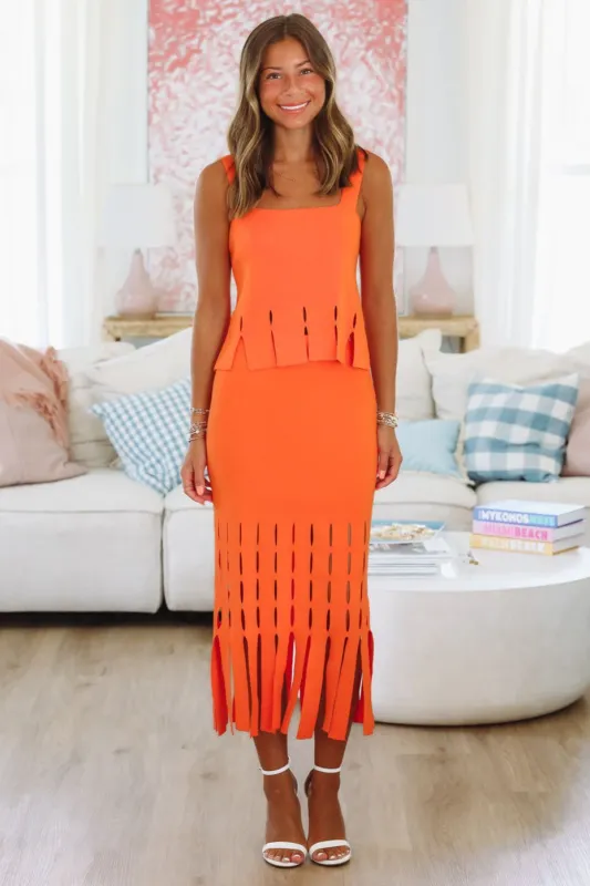 Tangerine Glow Midi Skirt - Orange sold by Hazel & Olive