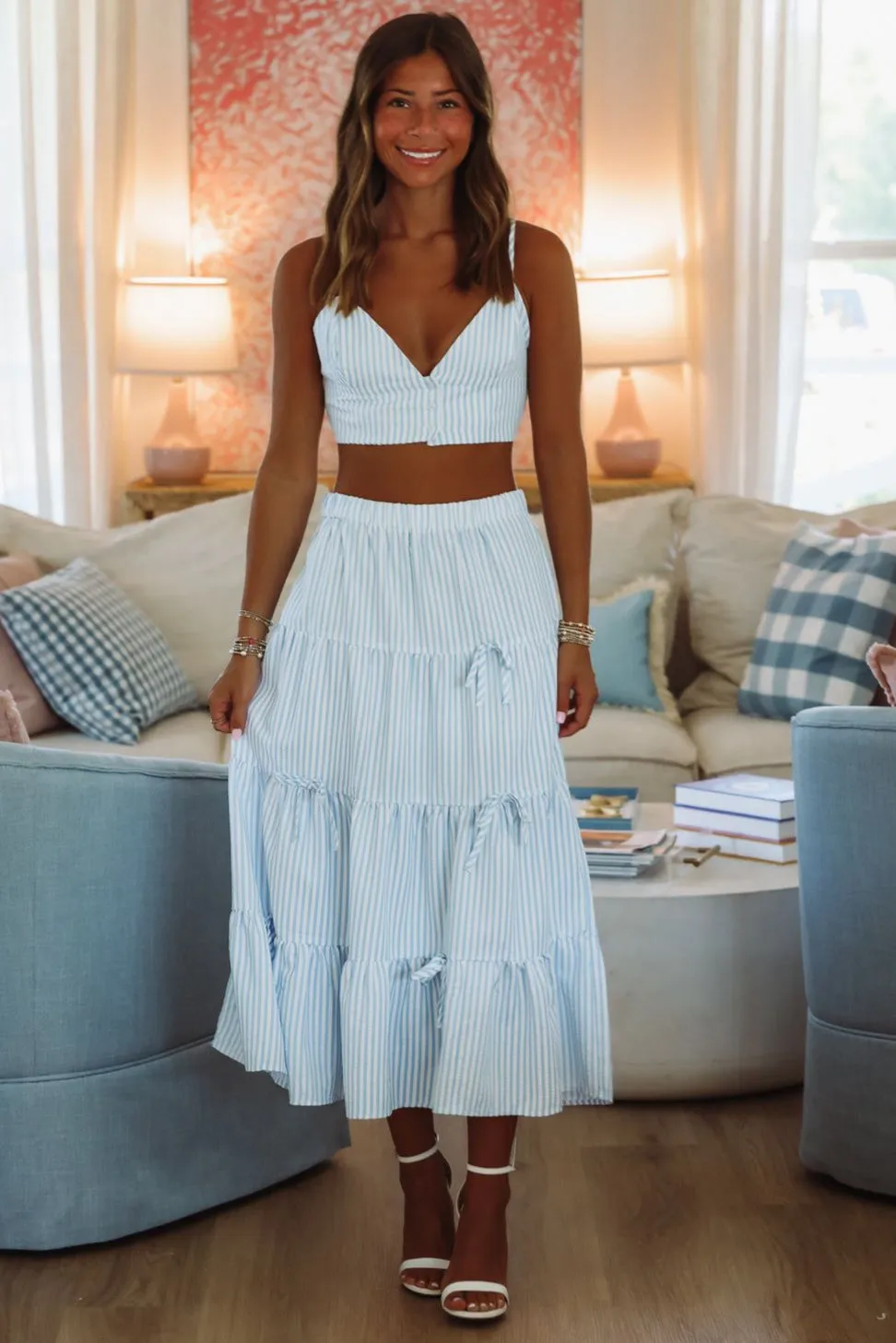 Classic Stripes Maxi Skirt - Light Blue and White sold by Hazel & Olive