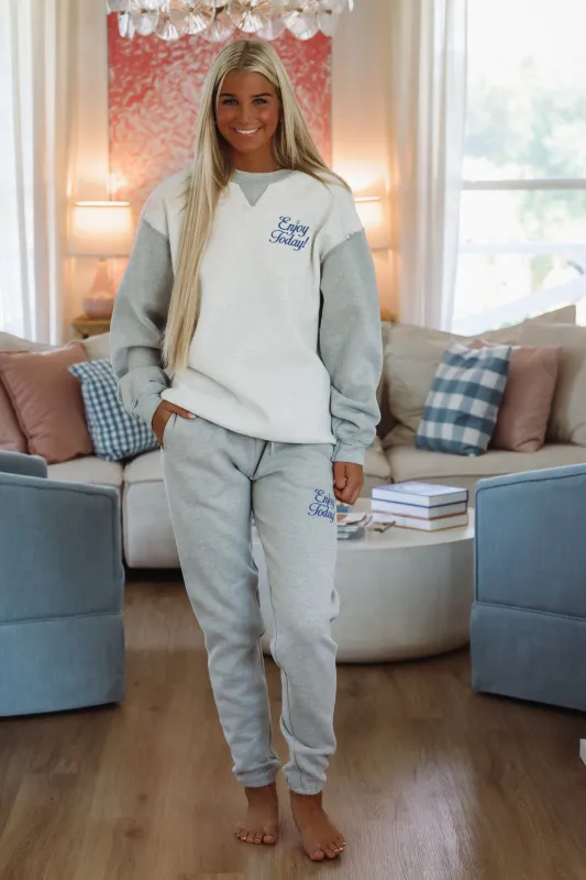 Enjoy Today Crewneck By Mayfair Group - Heather Grey sold by Hazel & Olive